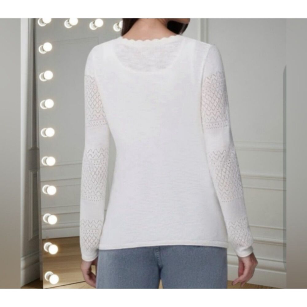 Frye Pointelle Cream Pattern Button Closures Long… - image 3